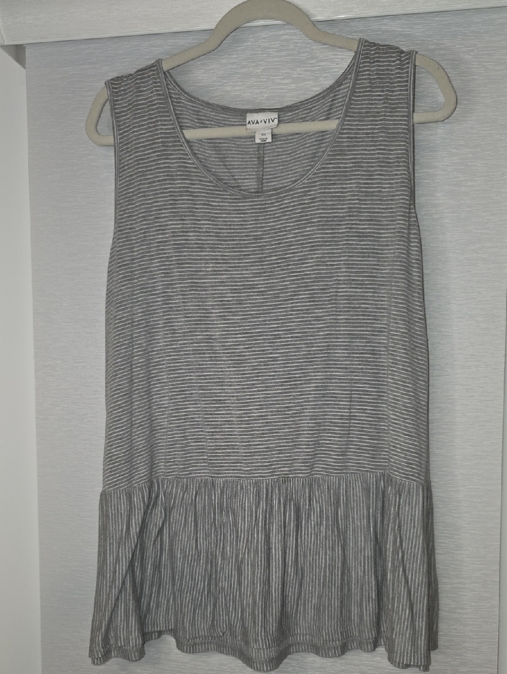Ava & Viv Gray and White Striped Sleeveless Peplum Top